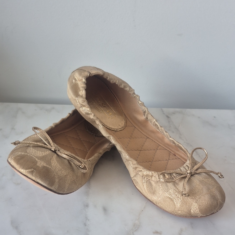 Coach Metallic Gold Flats with Bow Accent